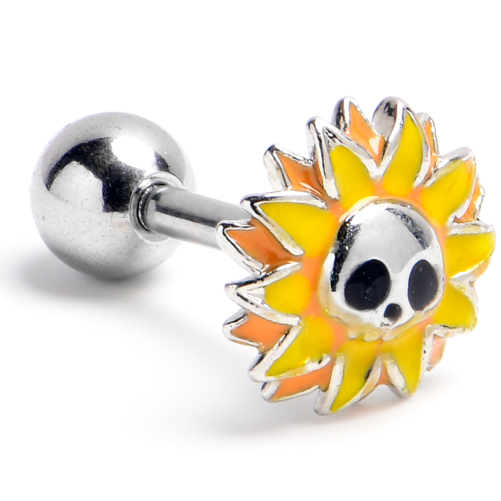 16G 1/4 Sunflower Skull Cartilage Tragus Earring