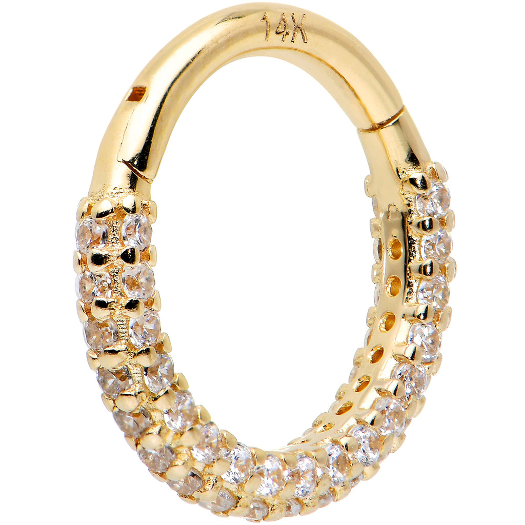 16G 5/16 14k Yellow Gold CZ Paved Ultra Luxe Hinged Circular Segment Ring