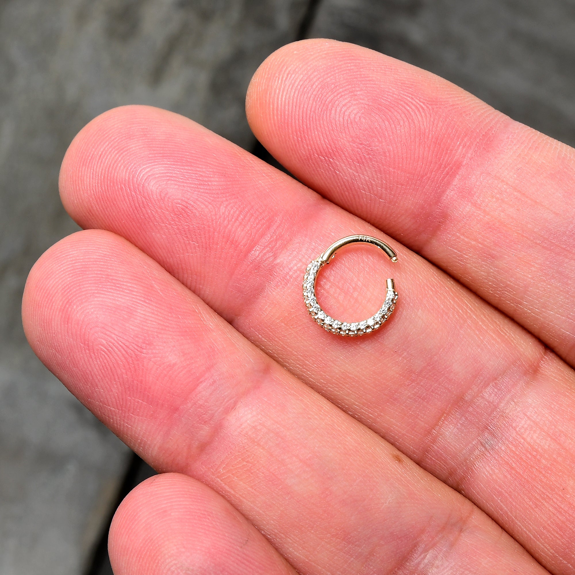 16G 5/16 14k Yellow Gold CZ Paved Ultra Luxe Hinged Circular Segment Ring