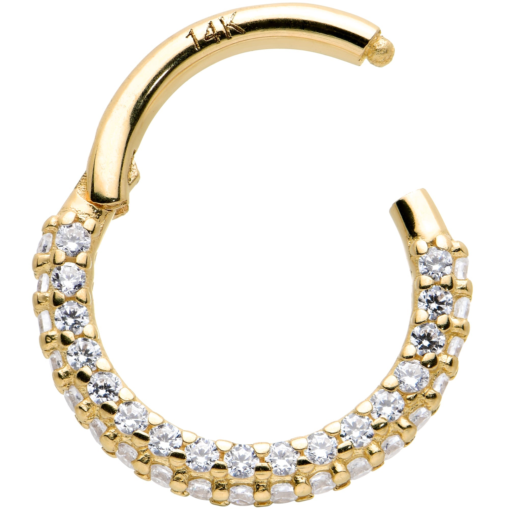 16G 5/16 14k Yellow Gold CZ Paved Ultra Luxe Hinged Circular Segment Ring