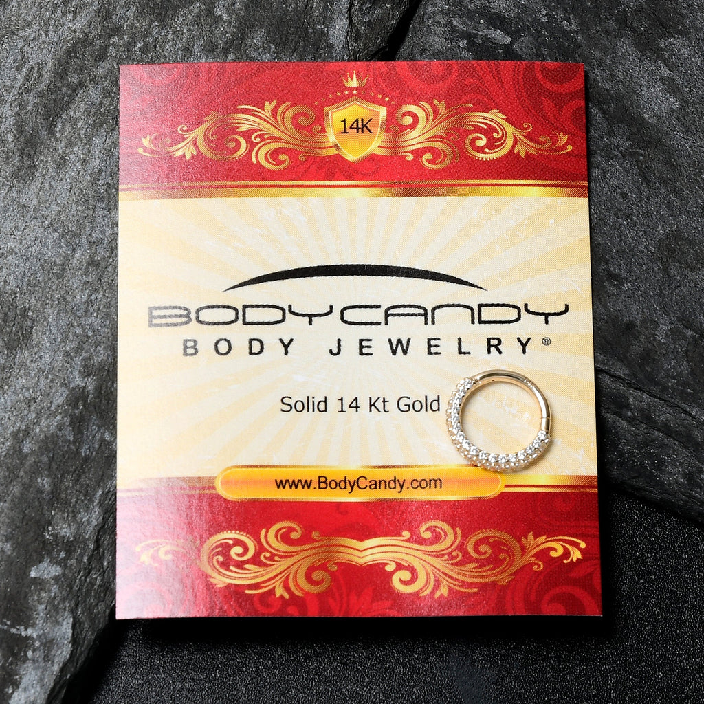 16G 5/16 14k Yellow Gold CZ Paved Ultra Luxe Hinged Circular Segment Ring