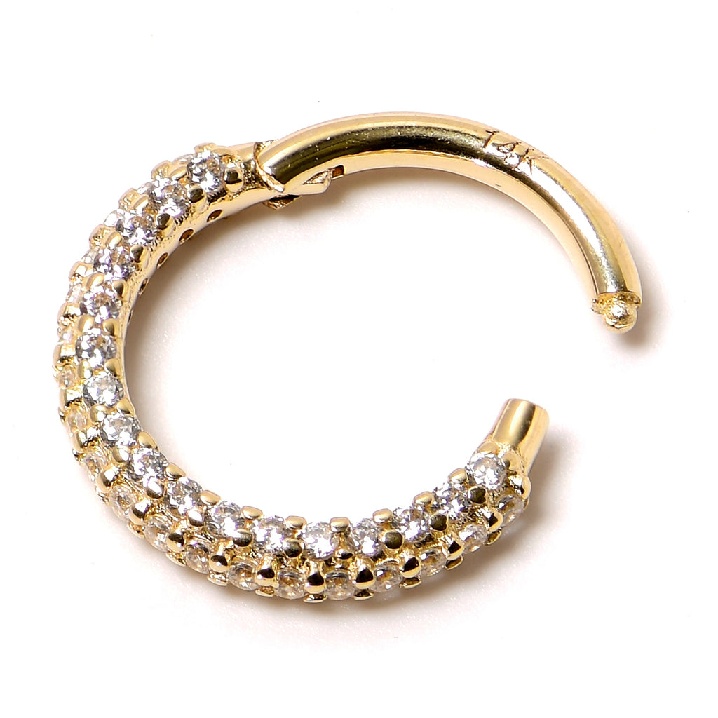 16G 5/16 14k Yellow Gold CZ Paved Ultra Luxe Hinged Circular Segment Ring