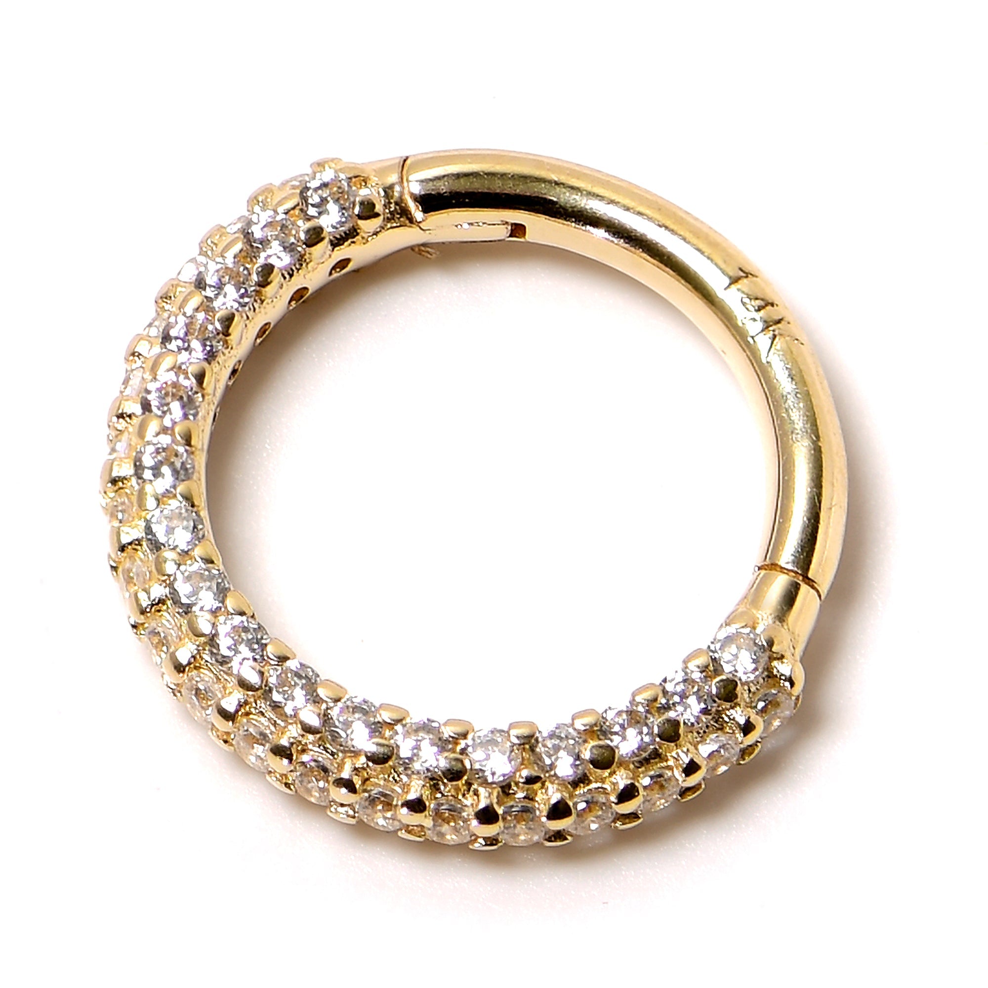 16G 5/16 14k Yellow Gold CZ Paved Ultra Luxe Hinged Circular Segment Ring