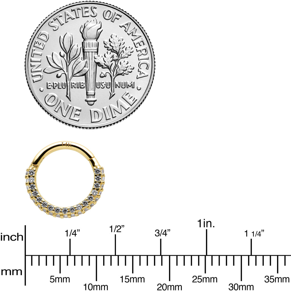 16G 5/16 14k Yellow Gold CZ Paved Ultra Luxe Hinged Circular Segment Ring