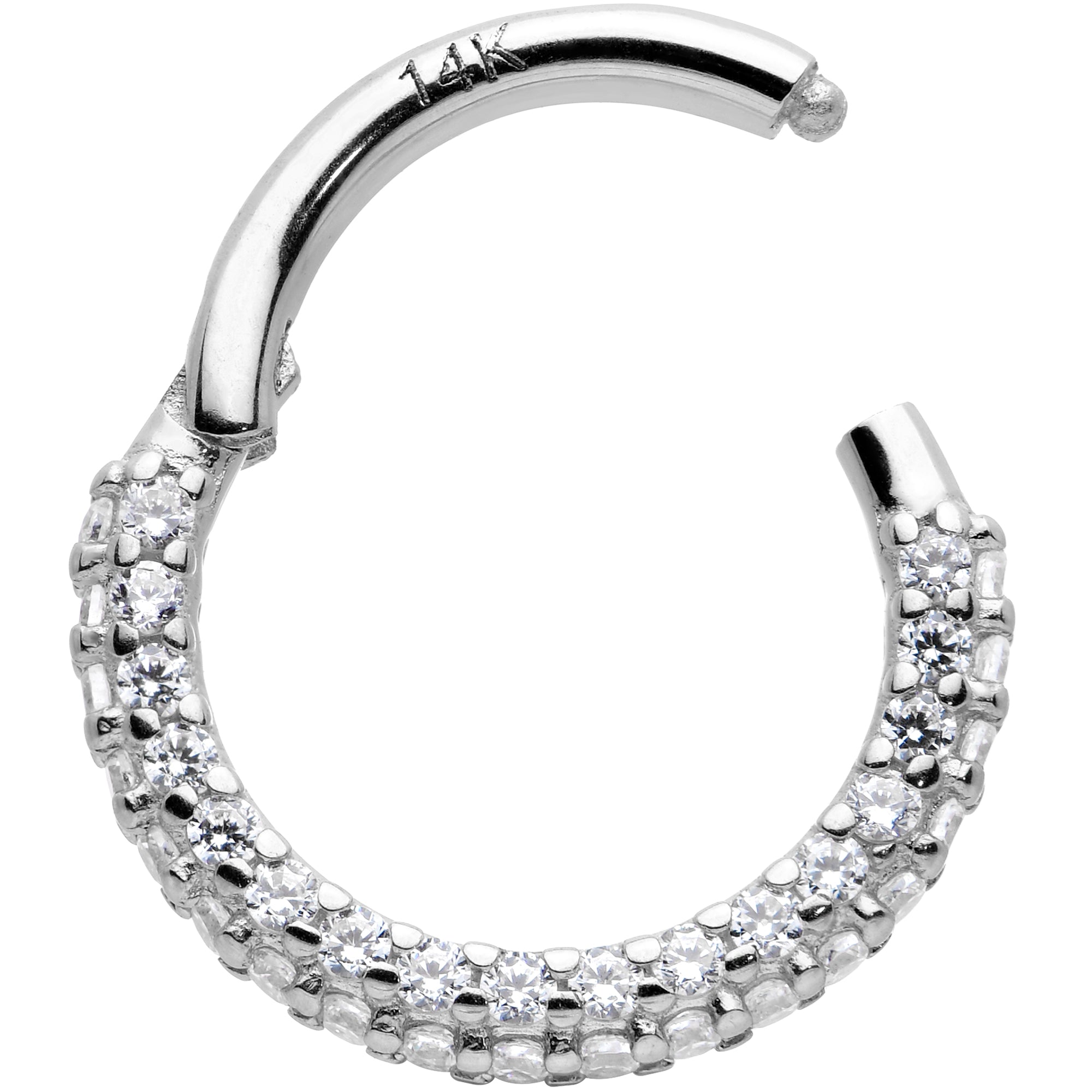 16G 5/16 14k White Gold CZ Paved Ultra Luxe Hinged Circular Segment Ring