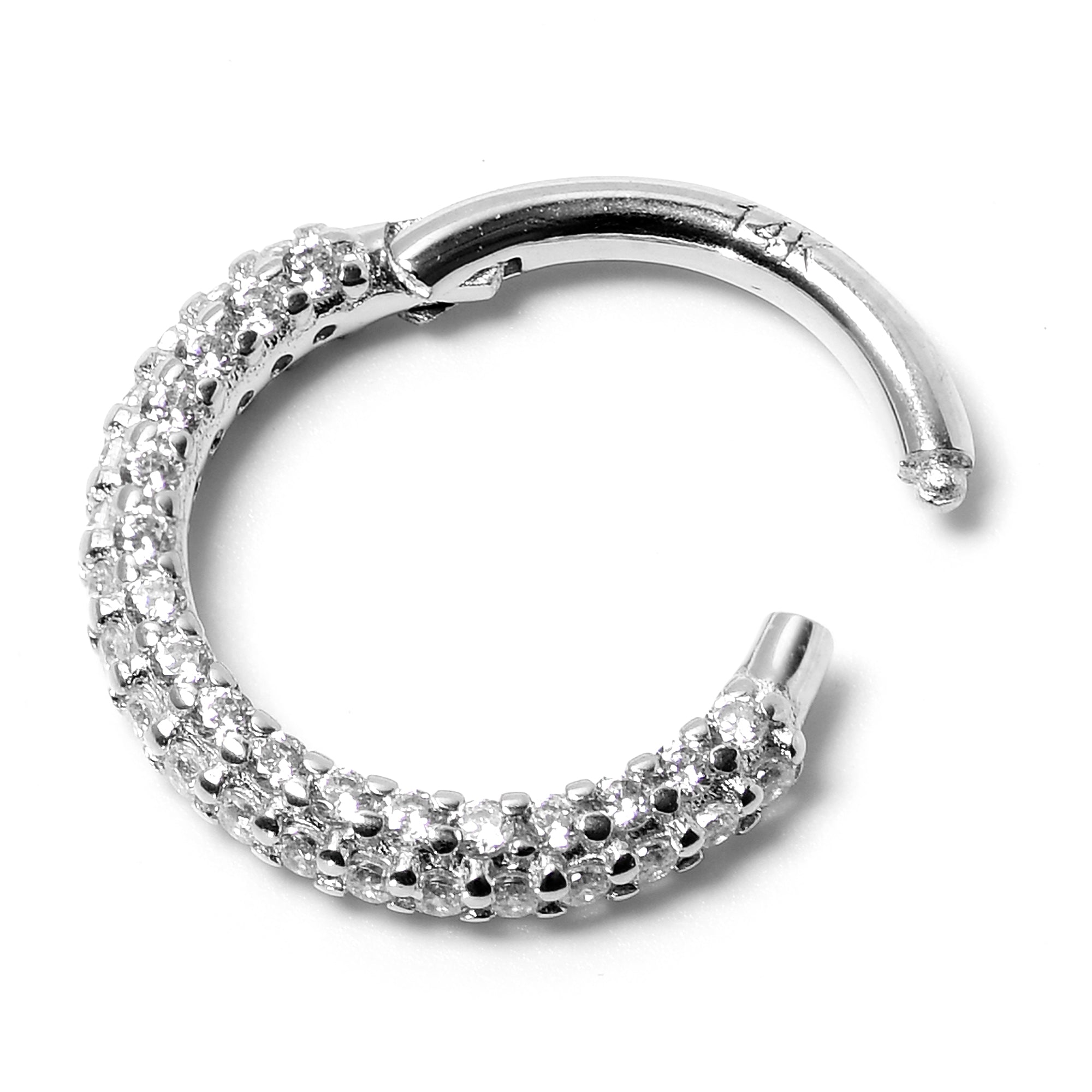16G 5/16 14k White Gold CZ Paved Ultra Luxe Hinged Circular Segment Ring