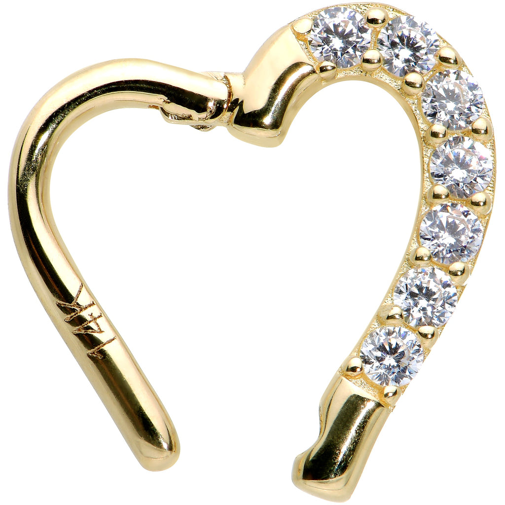 16G 5/16 14k Yellow Gold CZ Paved Ultra Luxe Left Hinged Heart Segment Ring