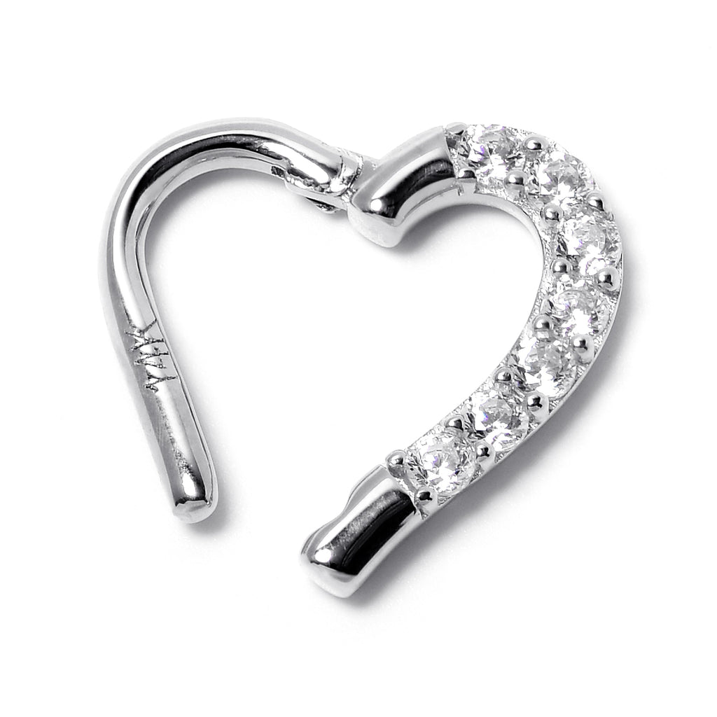 16G 5/16 14k White Gold CZ Paved Ultra Luxe Left Hinged Heart Segment Ring