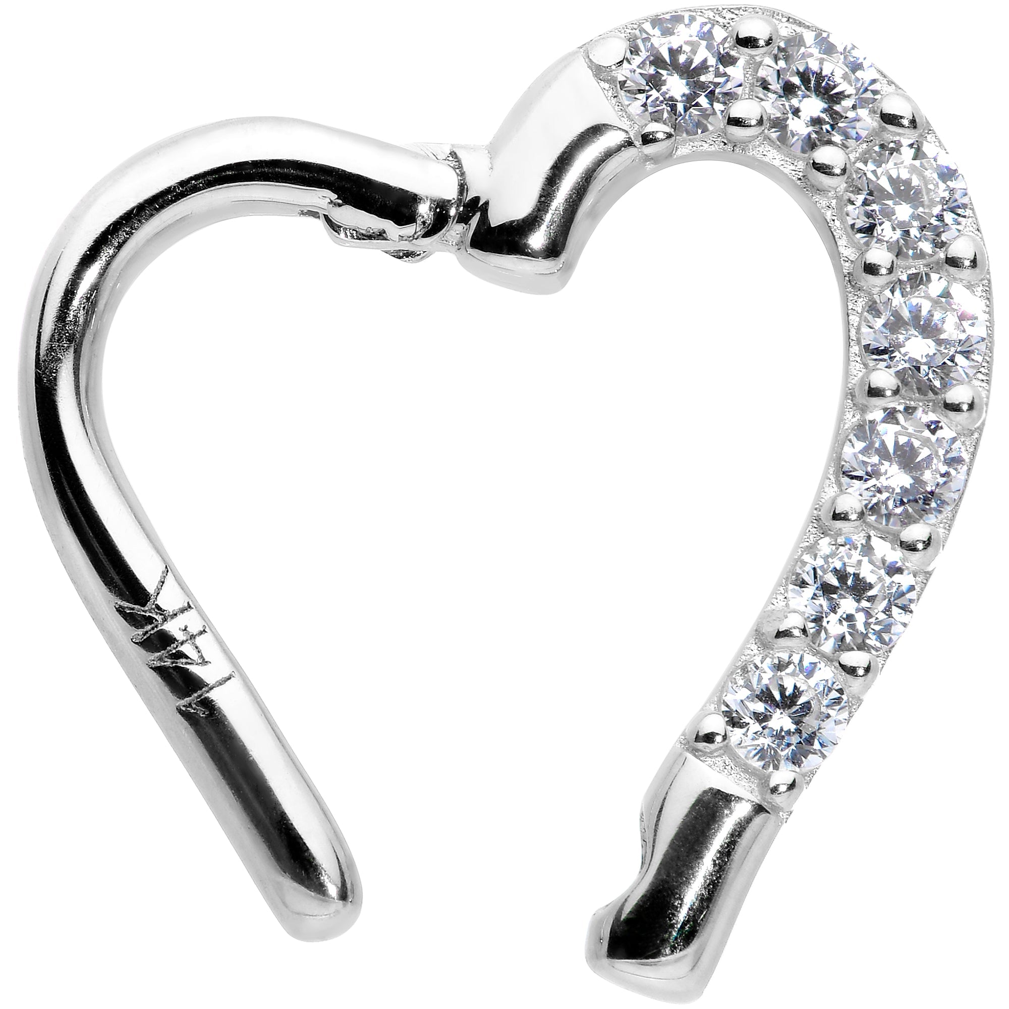 16G 5/16 14k White Gold CZ Paved Ultra Luxe Left Hinged Heart Segment Ring