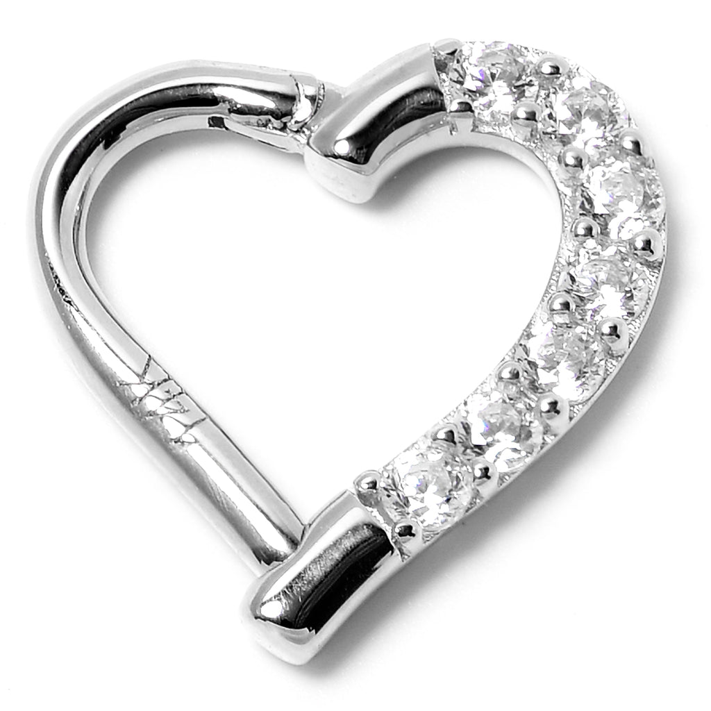 16G 5/16 14k White Gold CZ Paved Ultra Luxe Left Hinged Heart Segment Ring