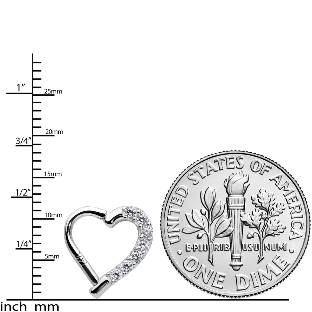 16G 5/16 14k White Gold CZ Paved Ultra Luxe Left Hinged Heart Segment Ring