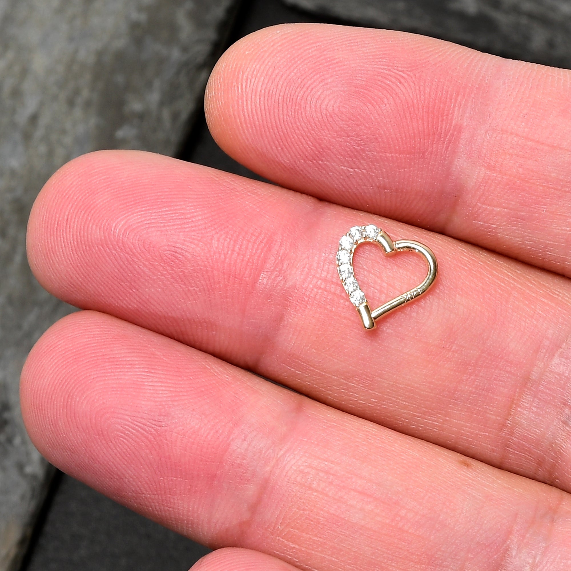 16G 5/16 14k Yellow Gold CZ Paved Ultra Luxe Right Hinged Heart Segment Ring