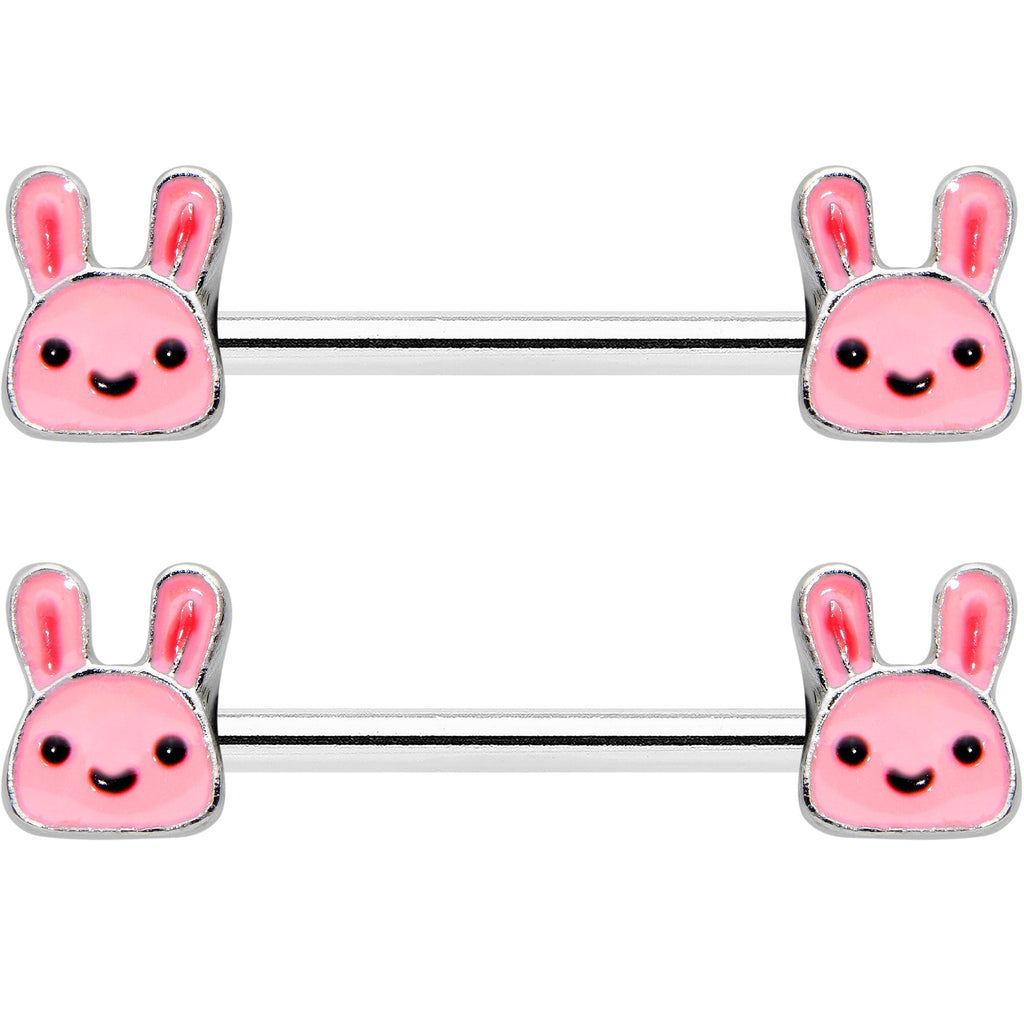 14G 9/16 Kawaii Cutie Easter Bunny Barbell Nipple Ring Set