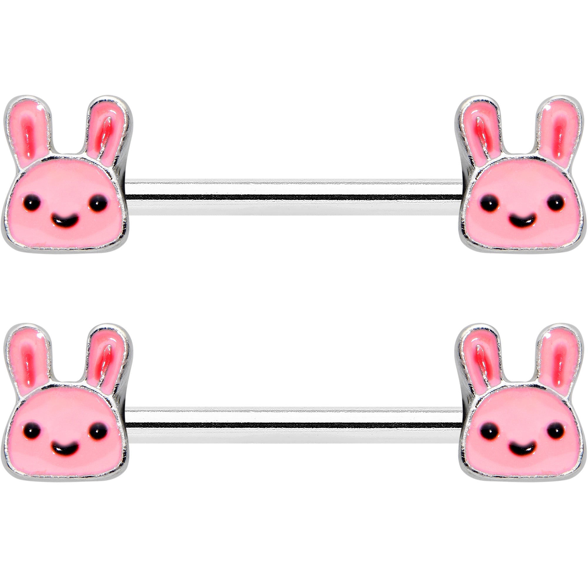 14G 9/16 Kawaii Cutie Easter Bunny Barbell Nipple Ring Set