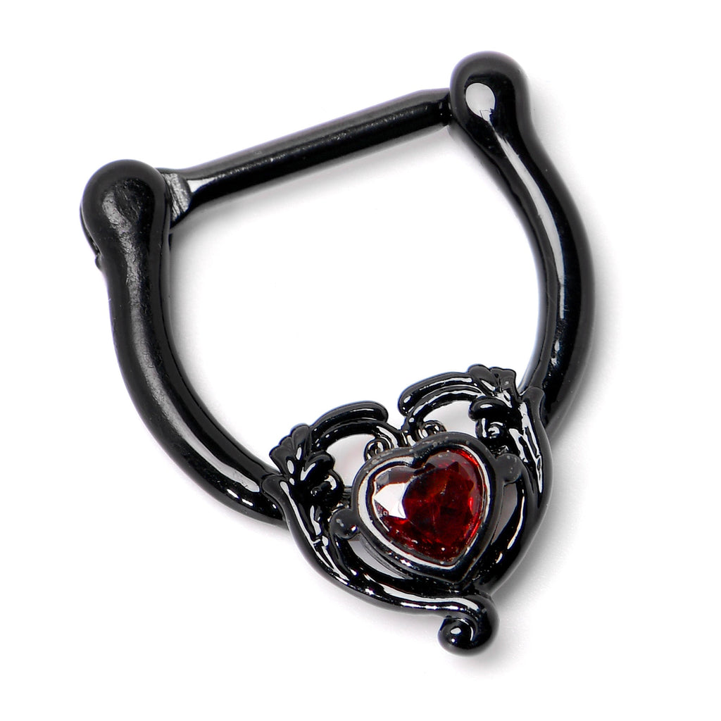 16G 5/16 Red CZ Gem Black Passion Heart Cartilage Clicker