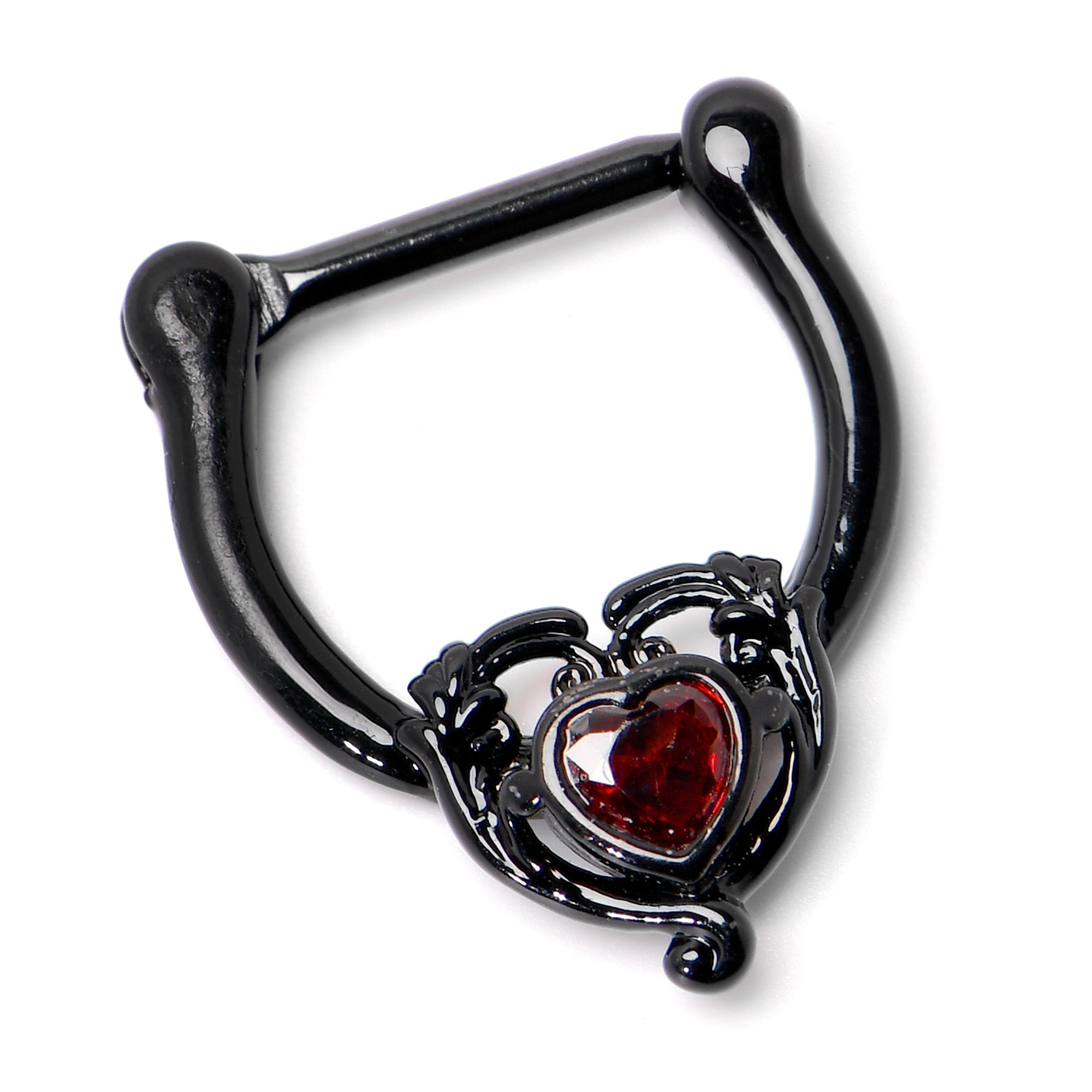 16G 5/16 Red CZ Gem Black Passion Heart Cartilage Clicker