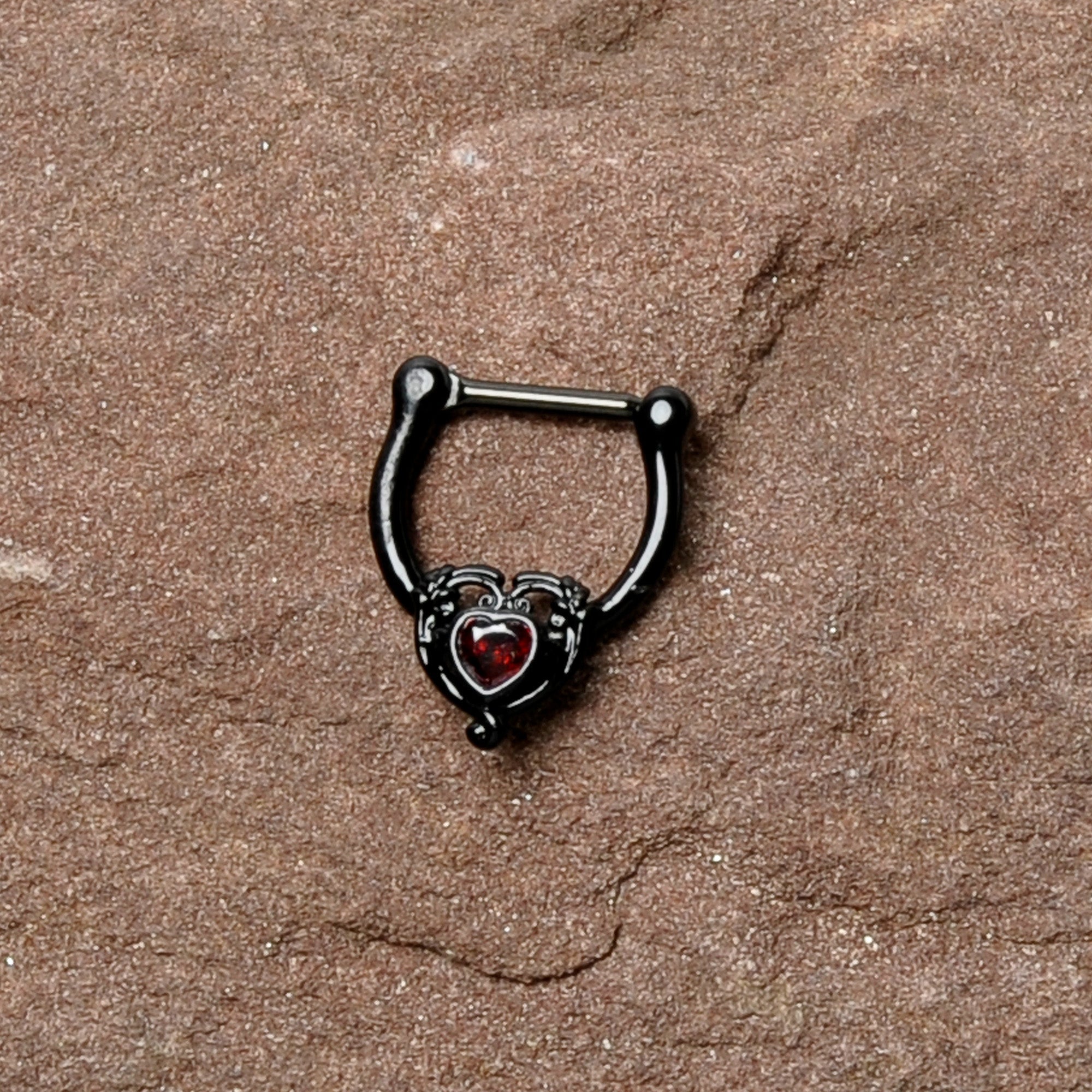 16G 5/16 Red CZ Gem Black Passion Heart Cartilage Clicker