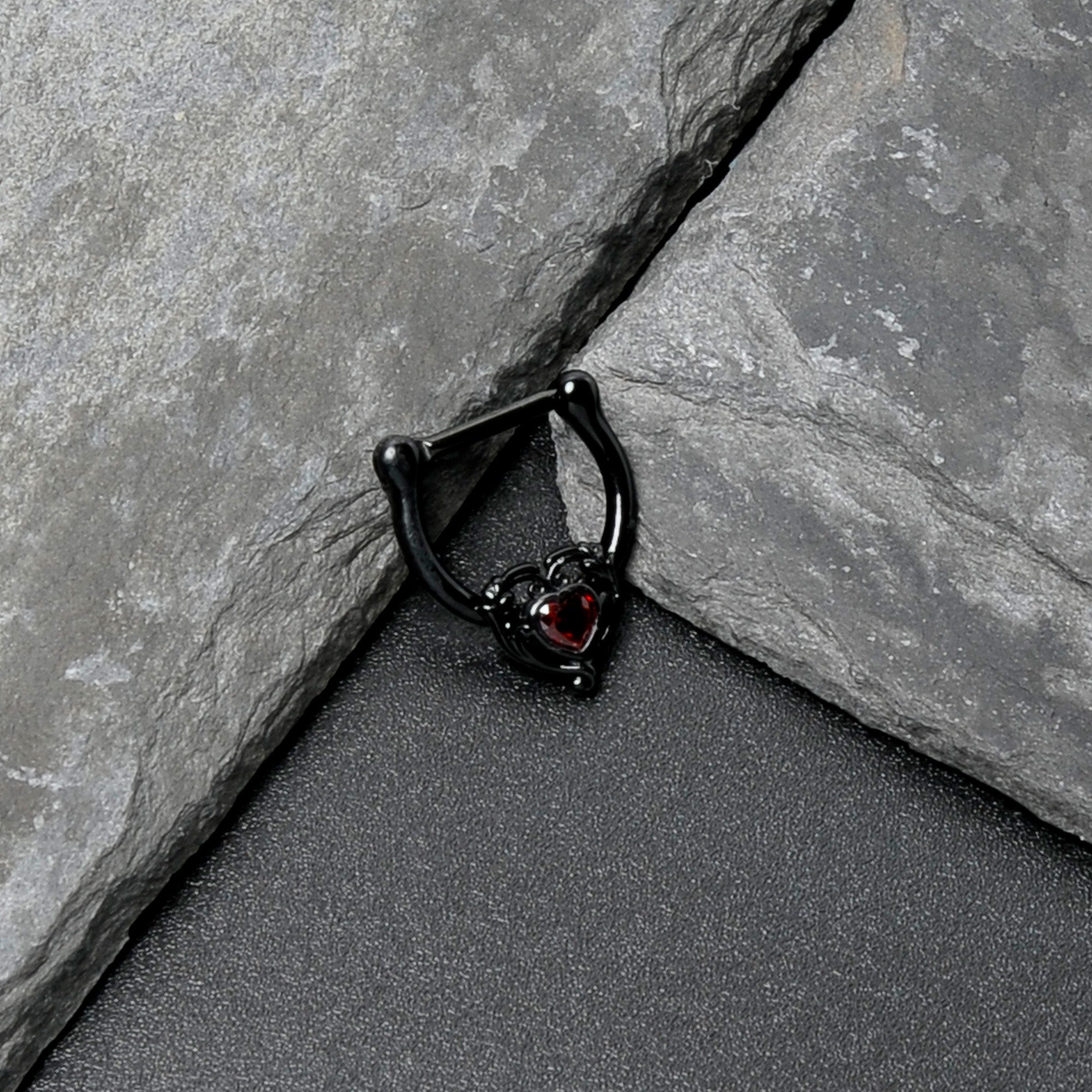 16G 5/16 Red CZ Gem Black Passion Heart Cartilage Clicker