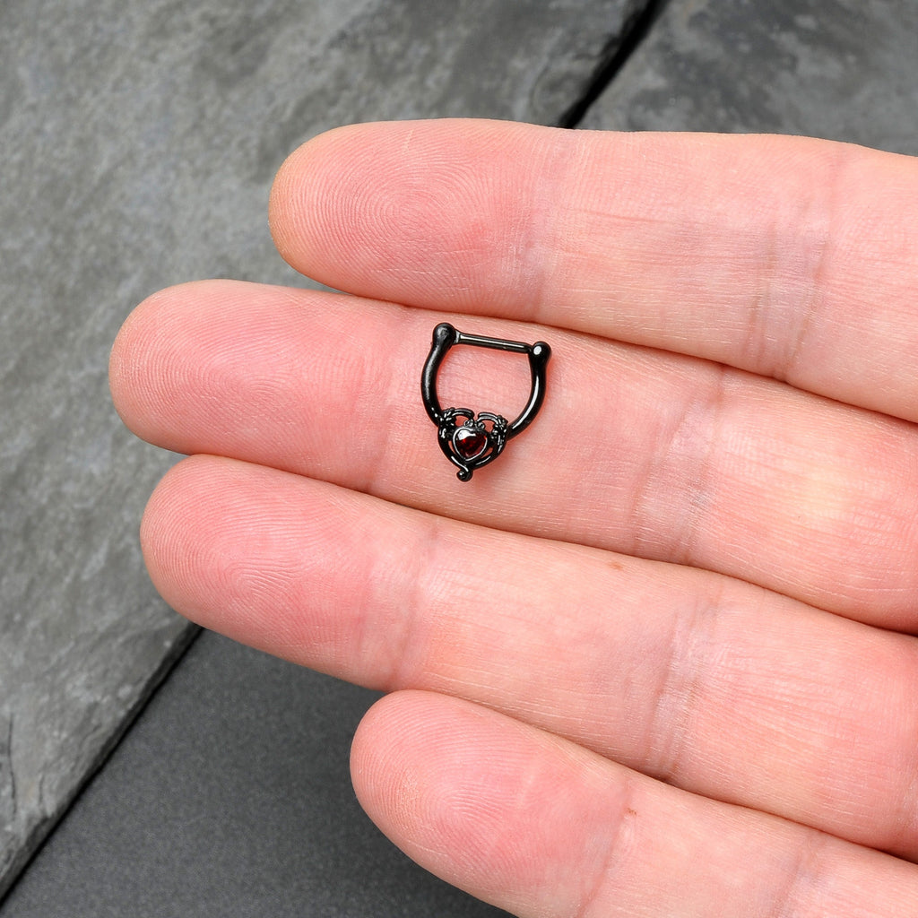 16G 5/16 Red CZ Gem Black Passion Heart Cartilage Clicker