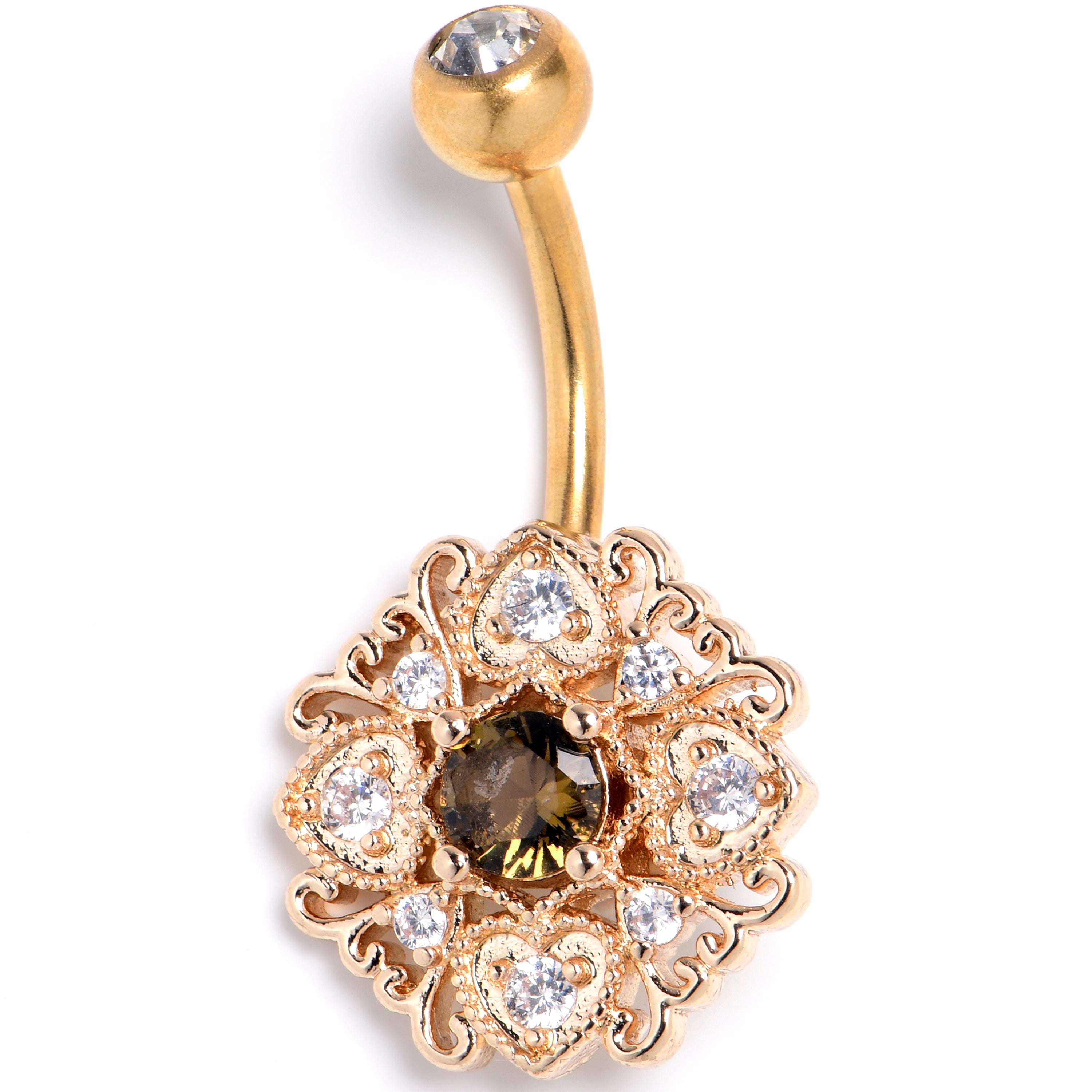Yellow Clear Gem Gold Tone Luxe Heart Belly Ring