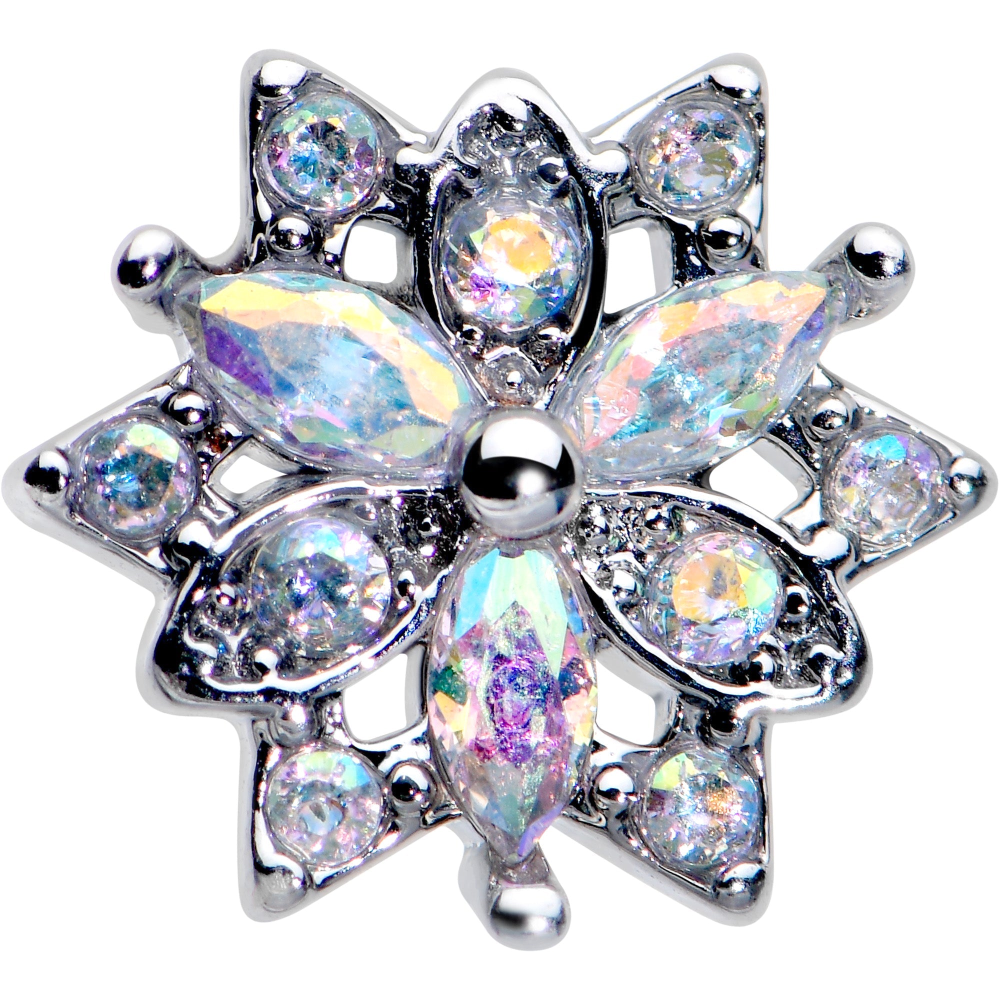 16G 1/4 Aurora CZ Gem Snowflake Style Cartilage Tragus Earring