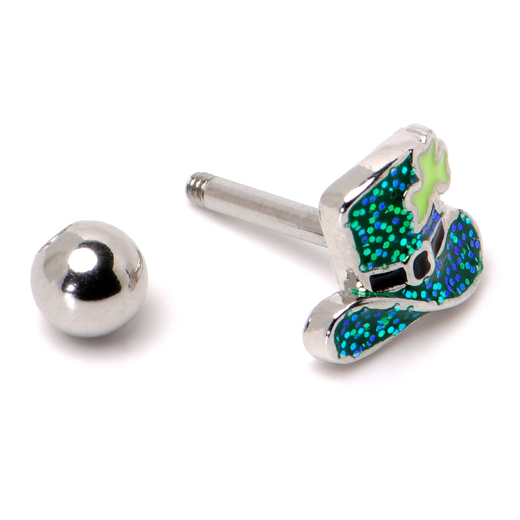 16G 1/4 Glitter Top Hat Shamrock Cartilage Tragus Earring