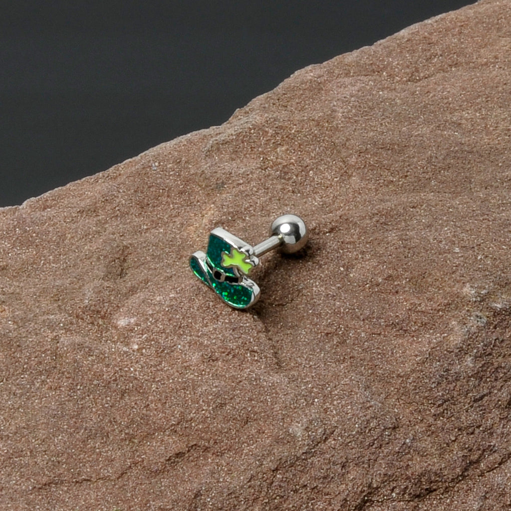 16G 1/4 Glitter Top Hat Shamrock Cartilage Tragus Earring