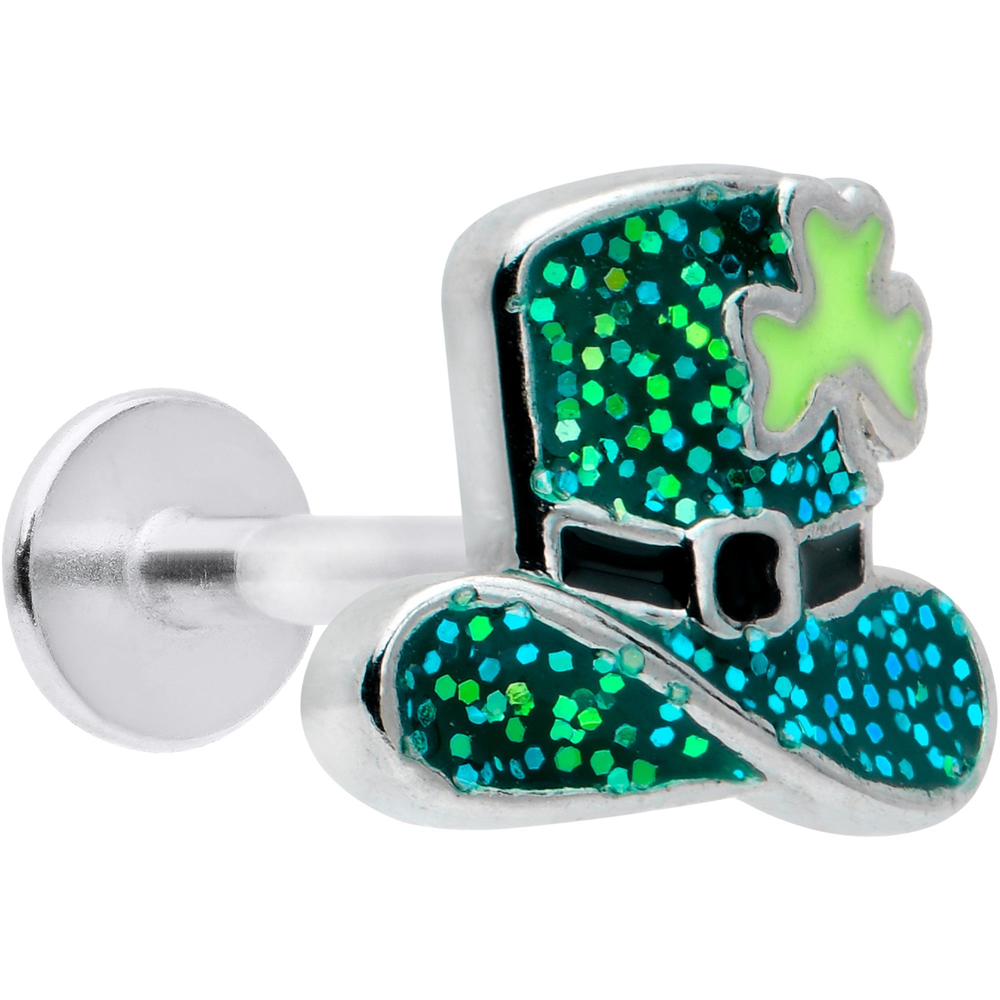 16G 5/16 Glitter Top Hat Shamrock St Patricks Labret Monroe Tragus