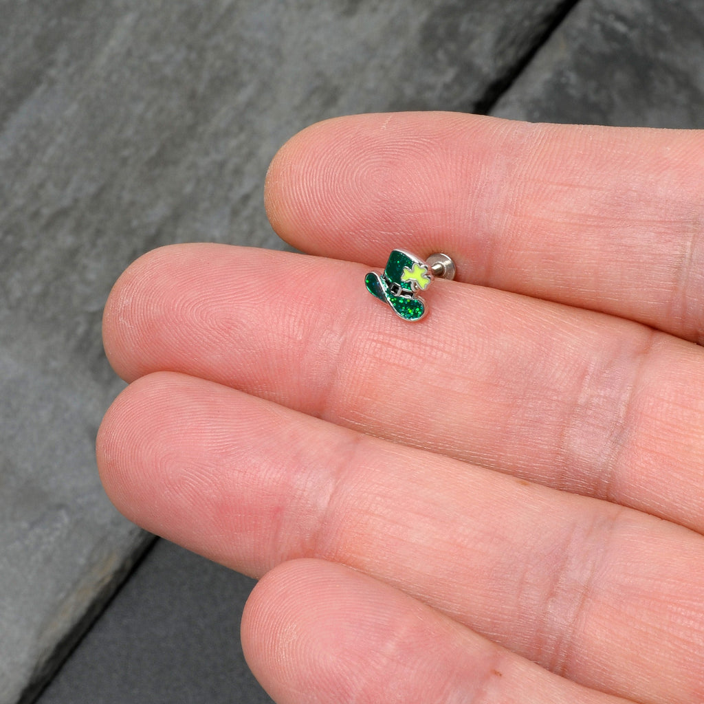 16G 5/16 Glitter Top Hat Shamrock St Patricks Labret Monroe Tragus