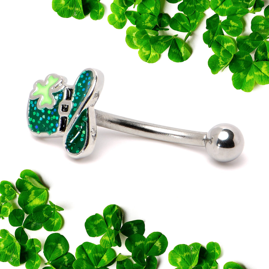 16G 5/16 Glitter Top Hat Shamrock St Patricks Curved Eyebrow Ring