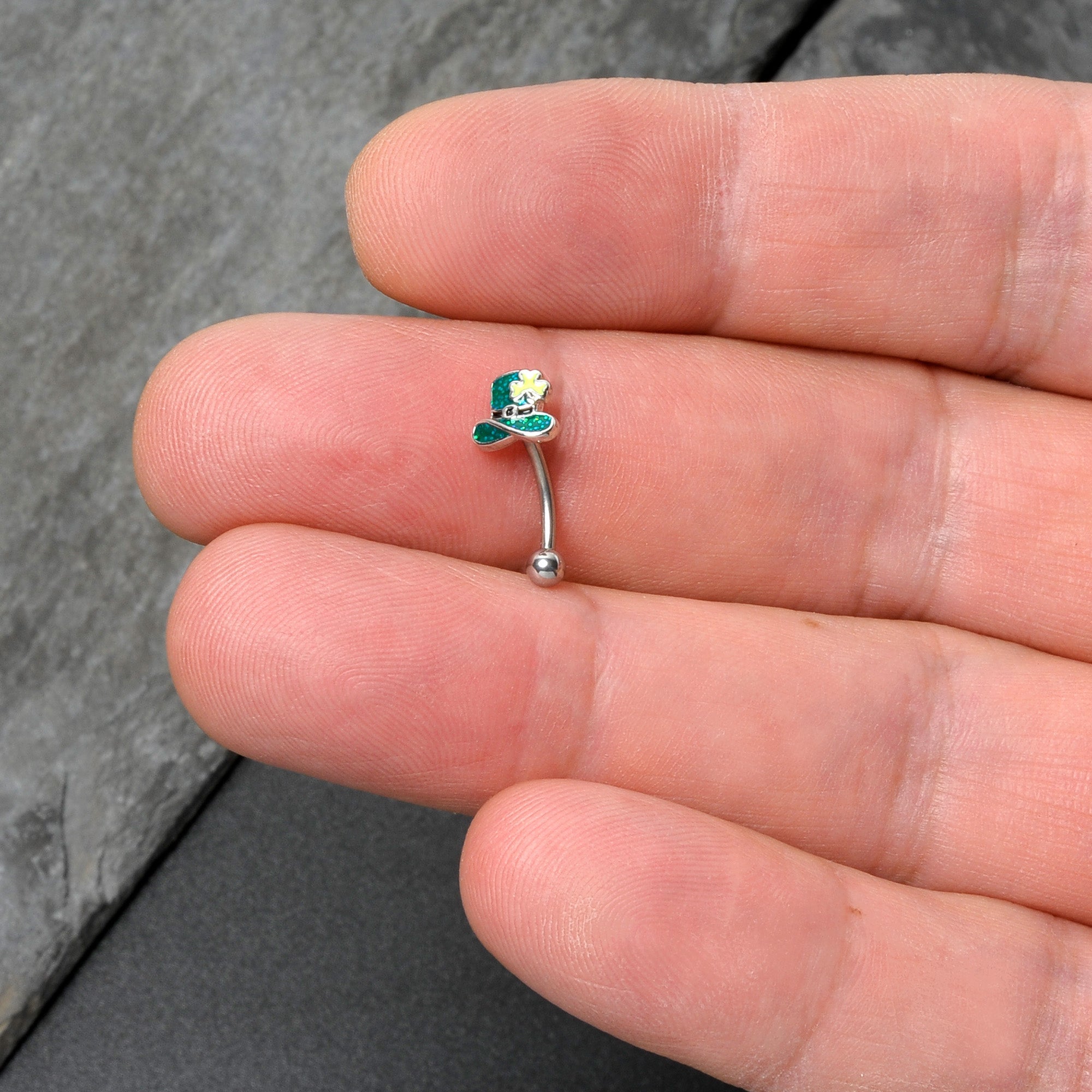 16G 5/16 Glitter Top Hat Shamrock St Patricks Curved Eyebrow Ring