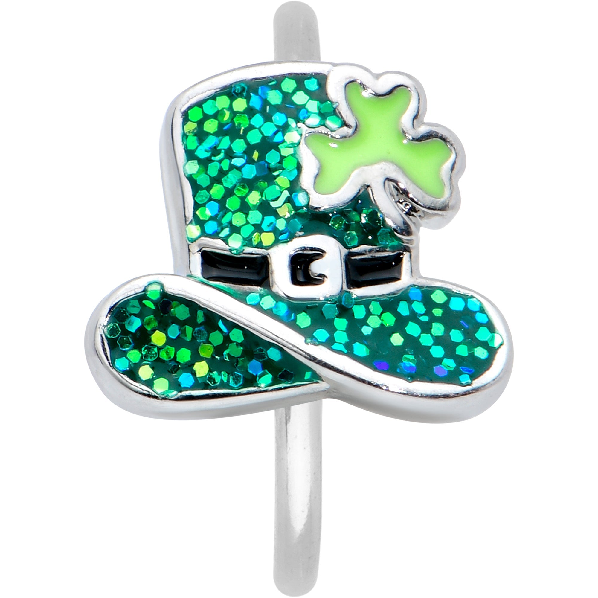 20G 5/16 Glitter Top Hat Shamrock St Patricks Nose Hoop