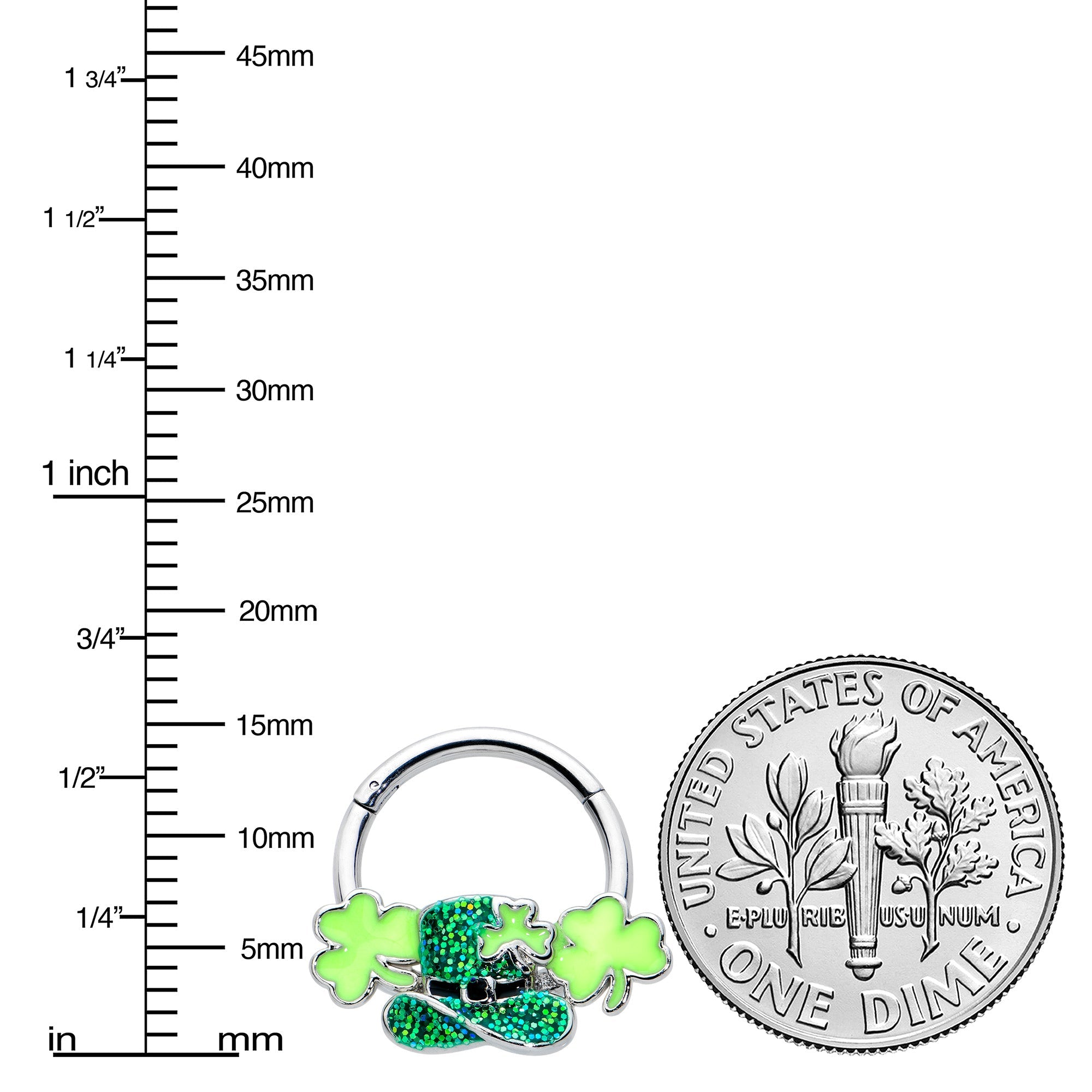 16G 3/8 Glitter Top Hat Shamrocks St Patricks Hinged Segment Ring