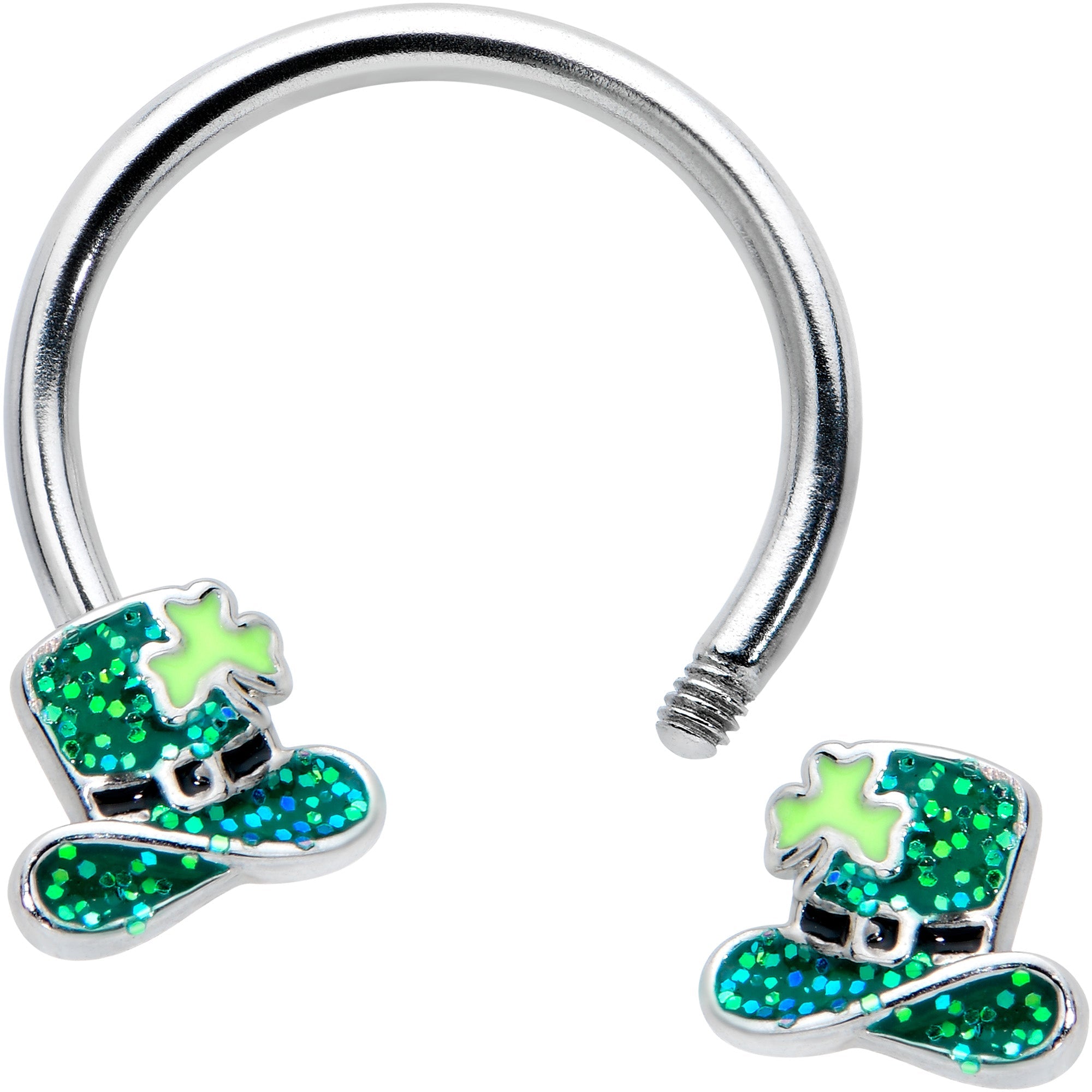 16G 3/8 Glitter Top Hat Shamrock Horseshoe Circular Barbell