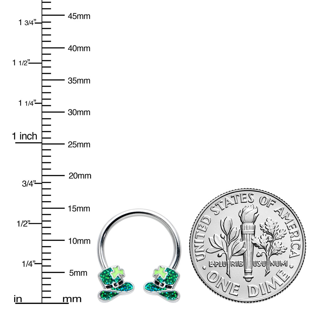 16G 3/8 Glitter Top Hat Shamrock Horseshoe Circular Barbell