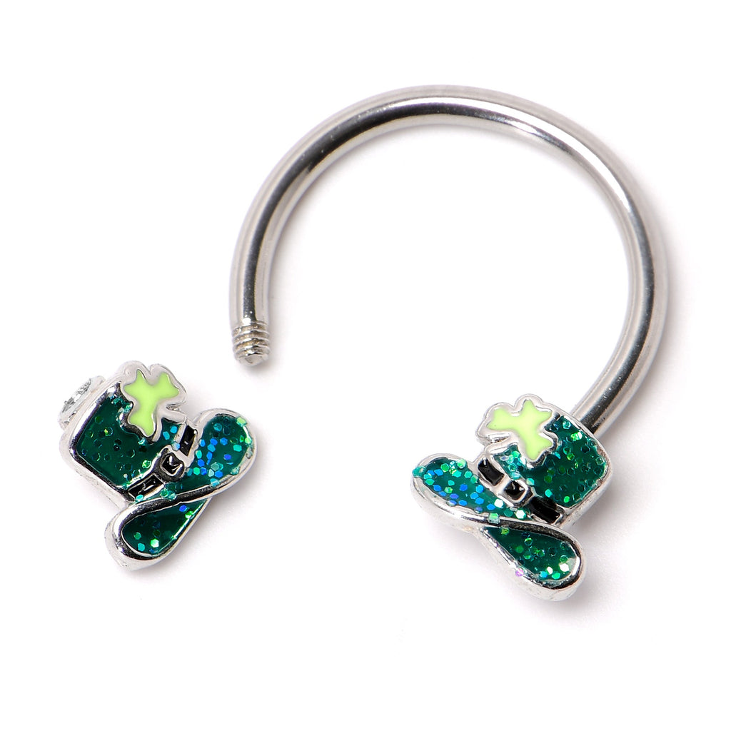 16G 3/8 Glitter Top Hat Shamrock Horseshoe Circular Barbell