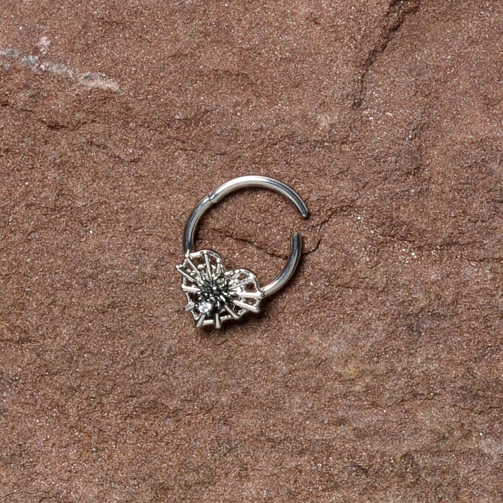 16G 3/8 Clear CZ Gem Heart of Spider Hinged Segment Ring