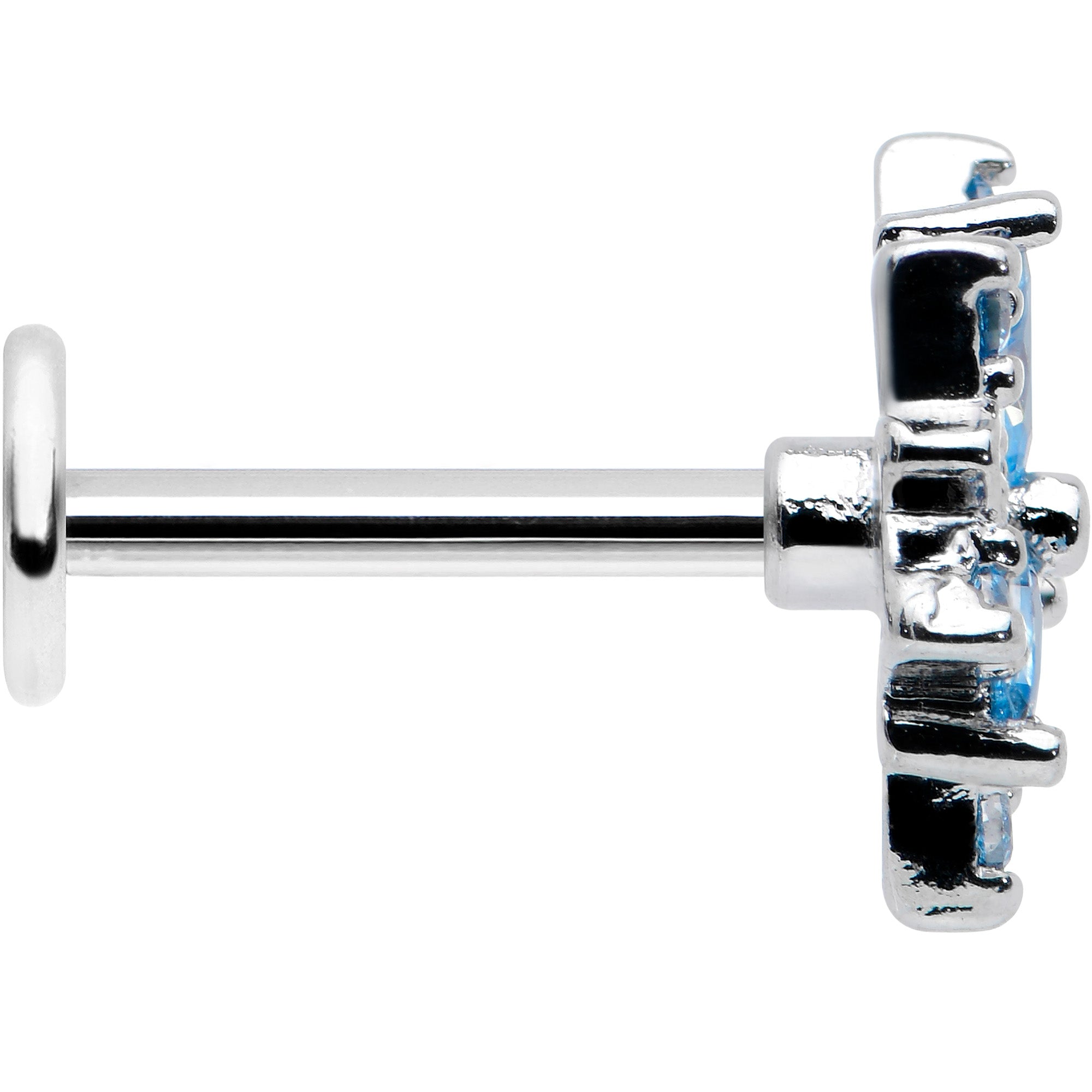 16G 5/16 Blue CZ Gem Snowflake Blues Labret Monroe Tragus