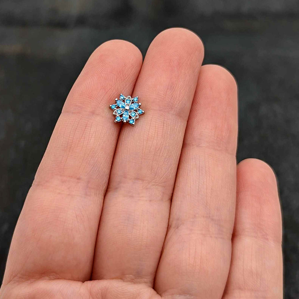 16G 5/16 Blue CZ Gem Snowflake Blues Labret Monroe Tragus