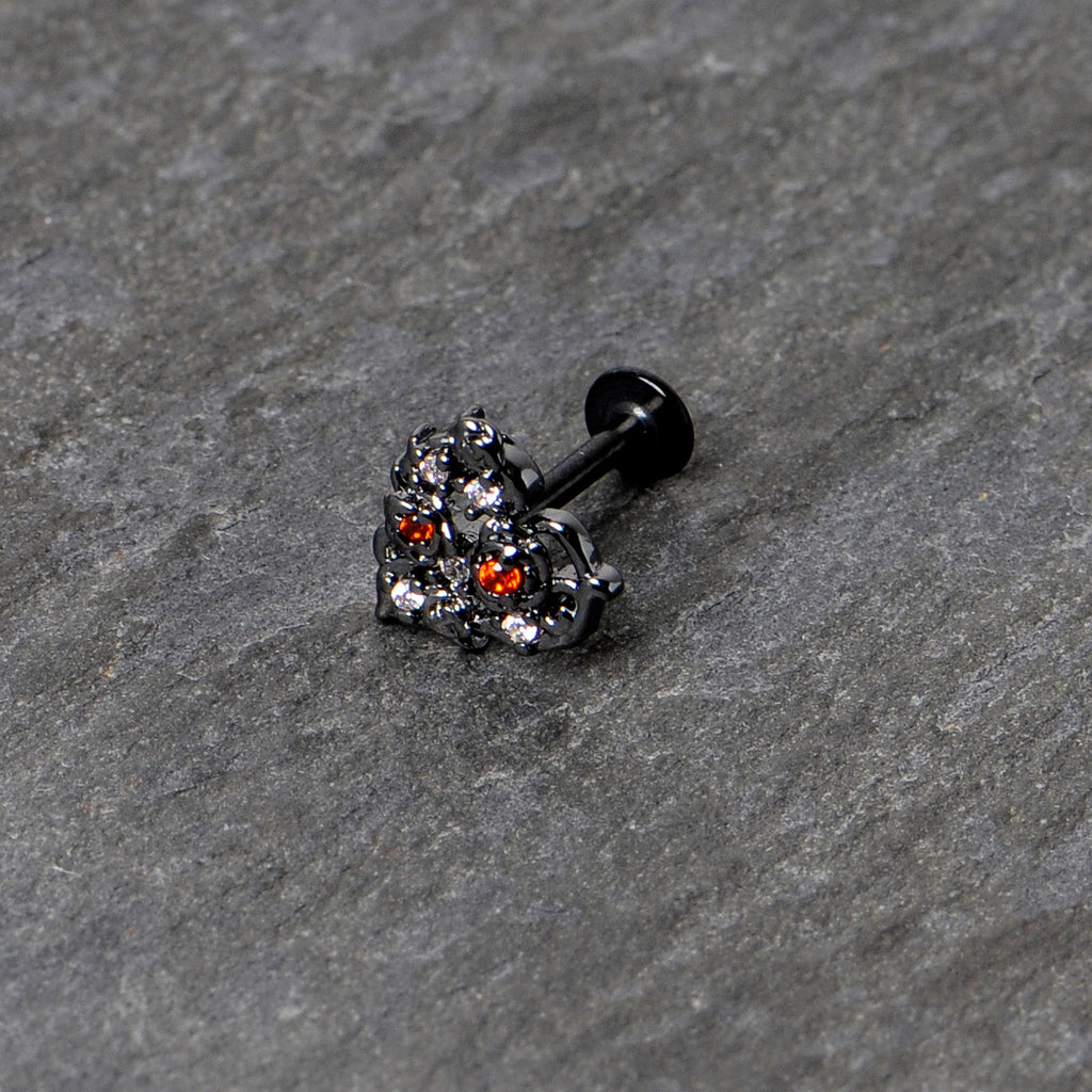 16G 5/16 Red Clear CZ Gem Black Floral Heart Labret Monroe Tragus
