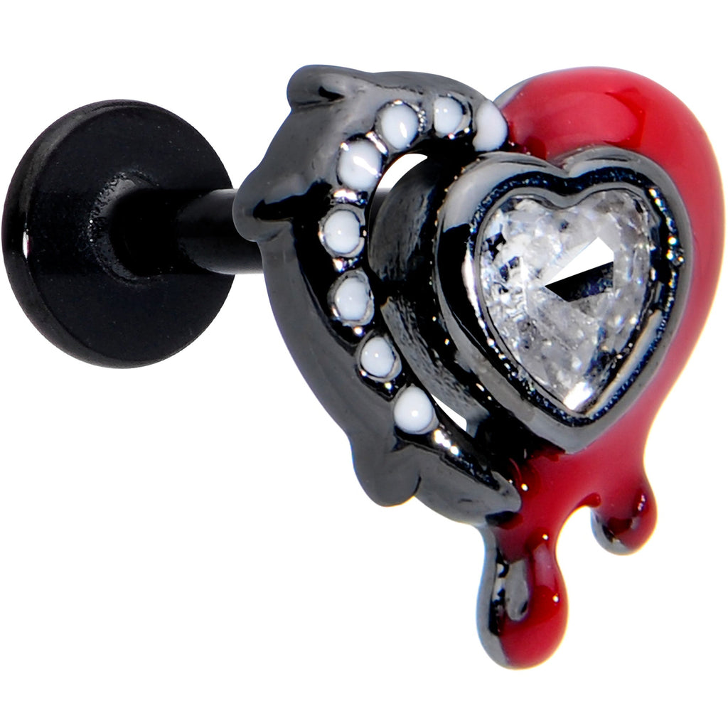 16G 5/16 Clear Gem Black Bleeding Heart Labret Monroe Tragus