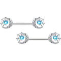 14G 9/16 Blue CZ Gem Heart Web Moon Barbell Nipple Ring Set