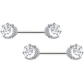 14G 9/16 Clear CZ Gem Heart Web Moon Barbell Nipple Ring Set