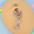 Pink Clear Gem Butterfly Hearts Of Love Dangle Belly Ring