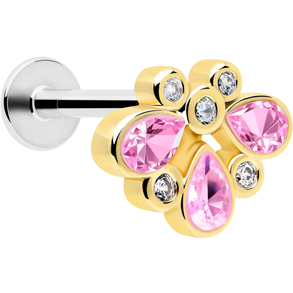 16G 1/4 Pink Gem Golden Crown Deluxe Labret