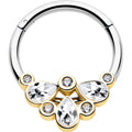 16G 3/8 Clear Gem Golden Crown Deluxe Hinged Segment Ring