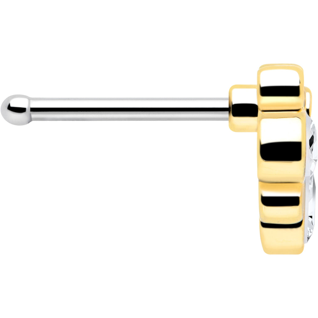 20G 1/4 Clear Gem Golden Crown Deluxe Nose Bone