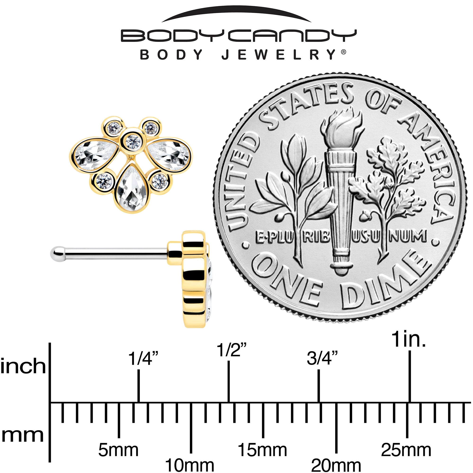 20G 1/4 Clear Gem Golden Crown Deluxe Nose Bone