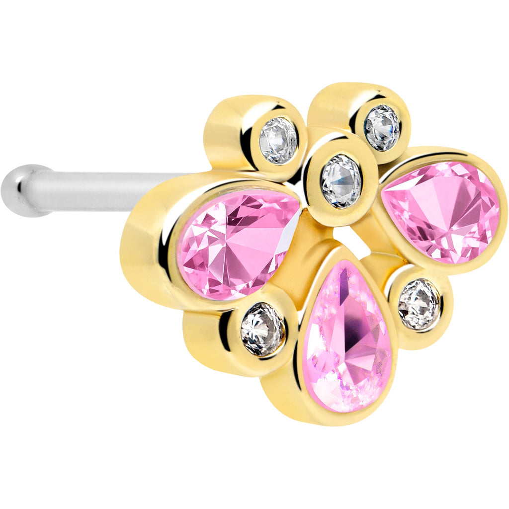 20G 1/4 Pink Gem Golden Crown Deluxe Nose Bone