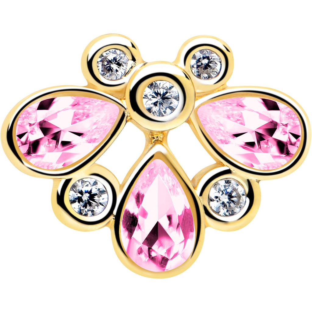 20G 1/4 Pink Gem Golden Crown Deluxe Nose Bone
